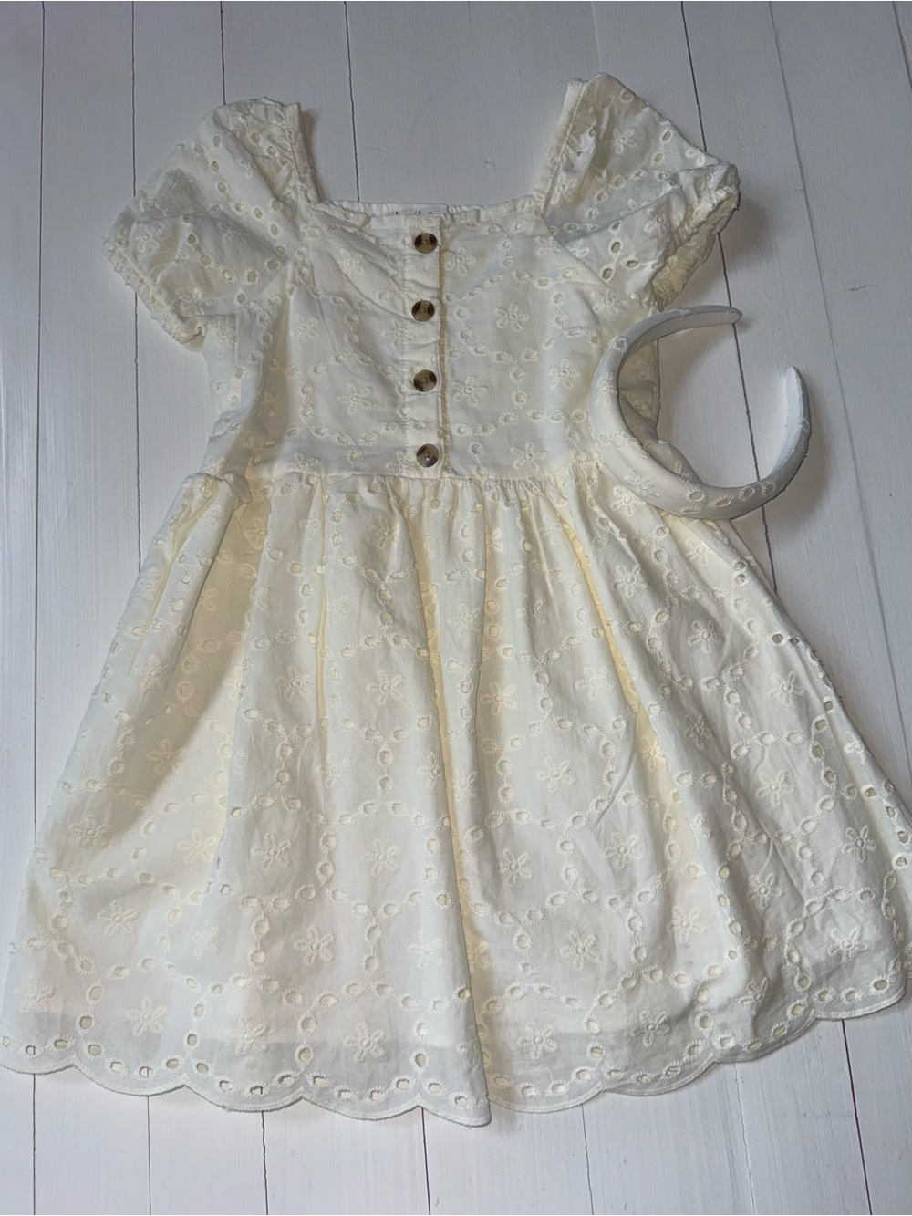Nicole Miller New York Ivory Eyelet Dress & Matching Headband Size 6X